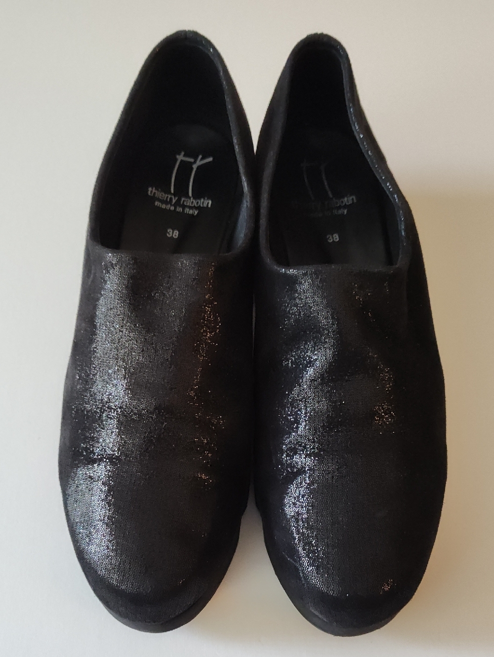 Thierry Rabotin Women’s "Dreamy Sparkle" Black Slip-On Stretch Loafers Size 38